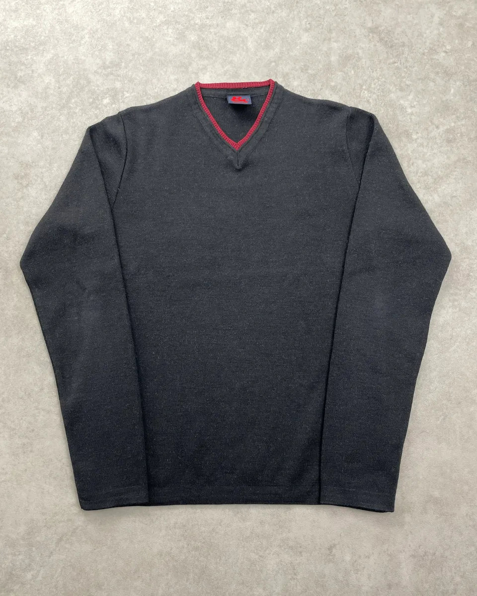 1990s Dolce & Gabbana Black & Red Merino Contrast V-Neck Sweater XqJFzkNA 0