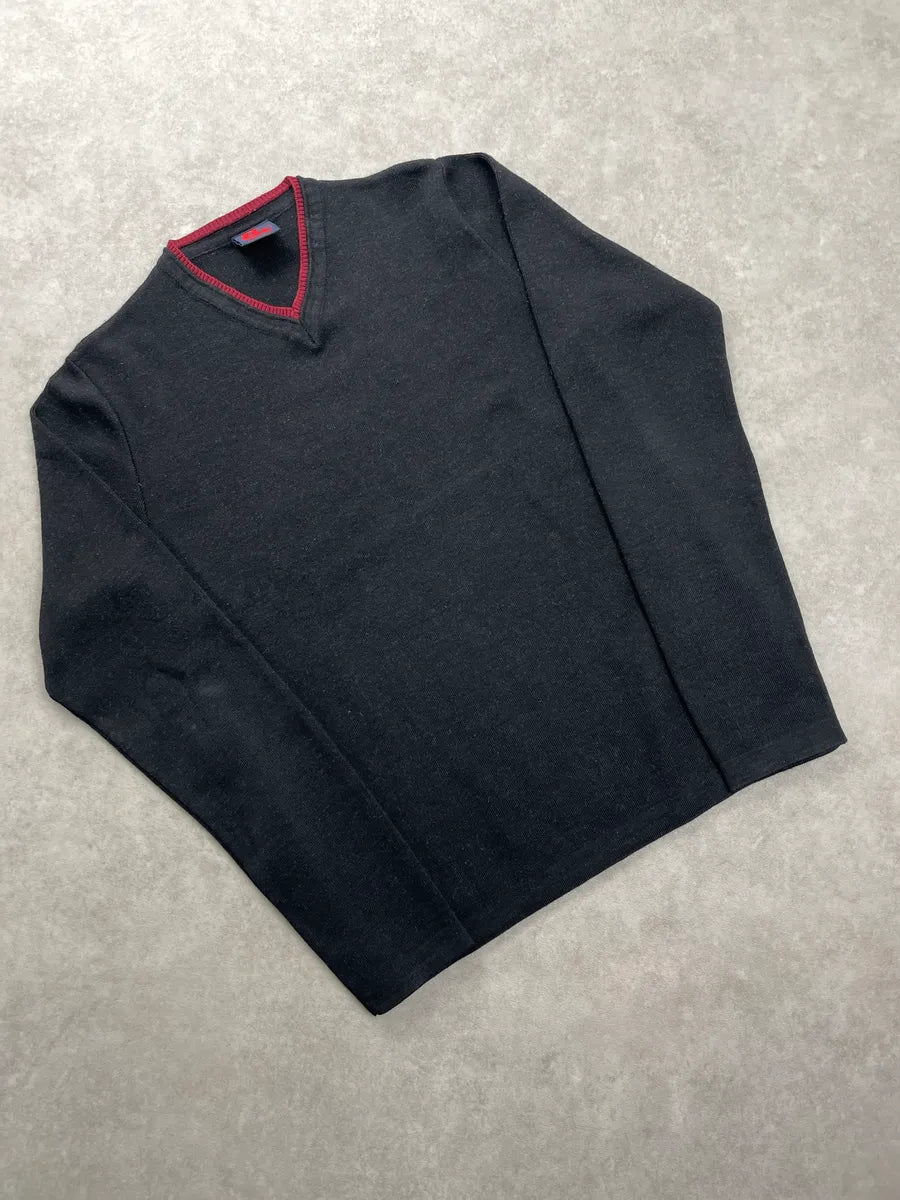 1990s Dolce & Gabbana Black & Red Merino Contrast V-Neck Sweater XqJFzkNA 3