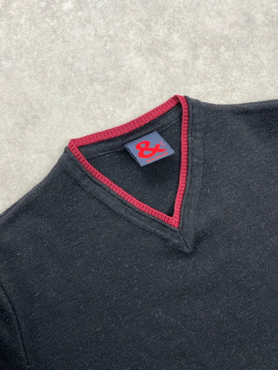 1990s Dolce & Gabbana Black & Red Merino Contrast V-Neck Sweater XqJFzkNA 7