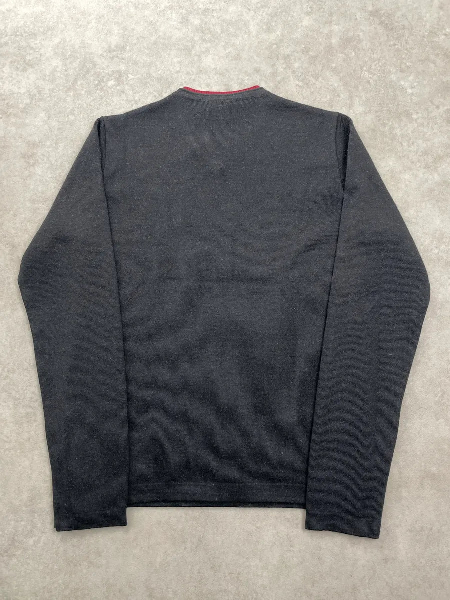 1990s Dolce & Gabbana Black & Red Merino Contrast V-Neck Sweater XqJFzkNA 4