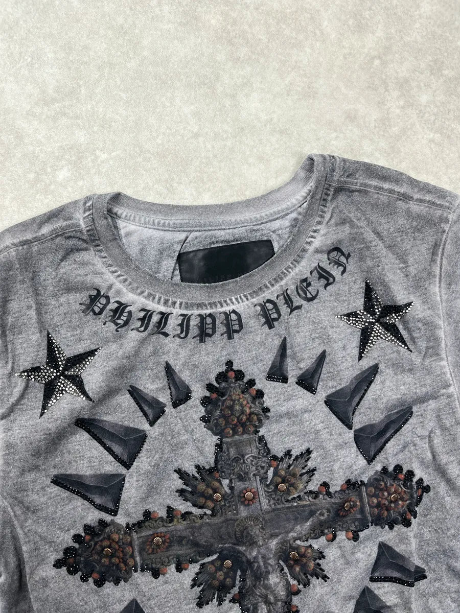 Philipp Plein Grey Cross Studded T-Shirt XqteMbbz 5
