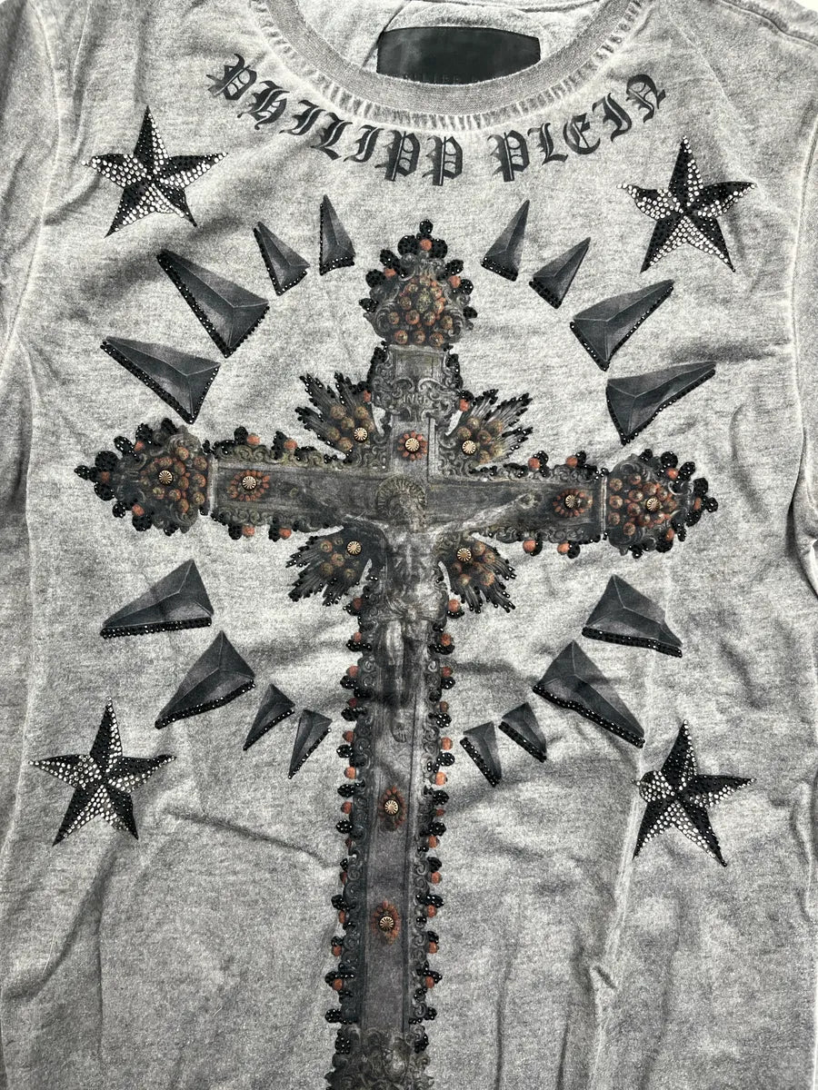 Philipp Plein Grey Cross Studded T-Shirt XqteMbbz 7