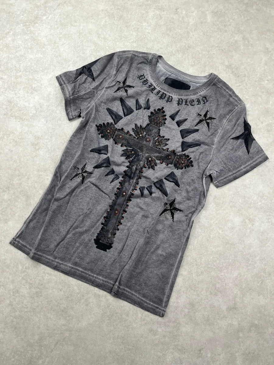 Philipp Plein Grey Cross Studded T-Shirt XqteMbbz 4