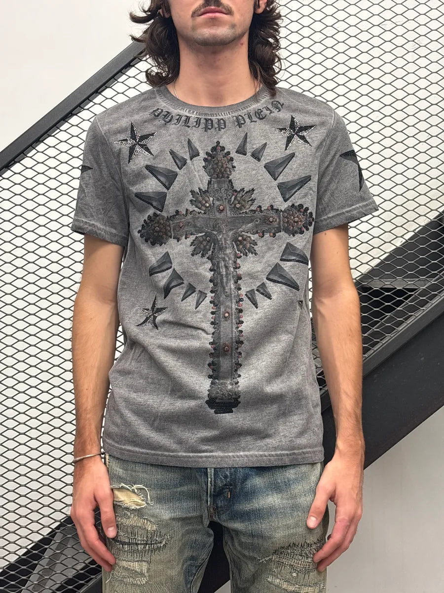 Philipp Plein Grey Cross Studded T-Shirt XqteMbbz 1
