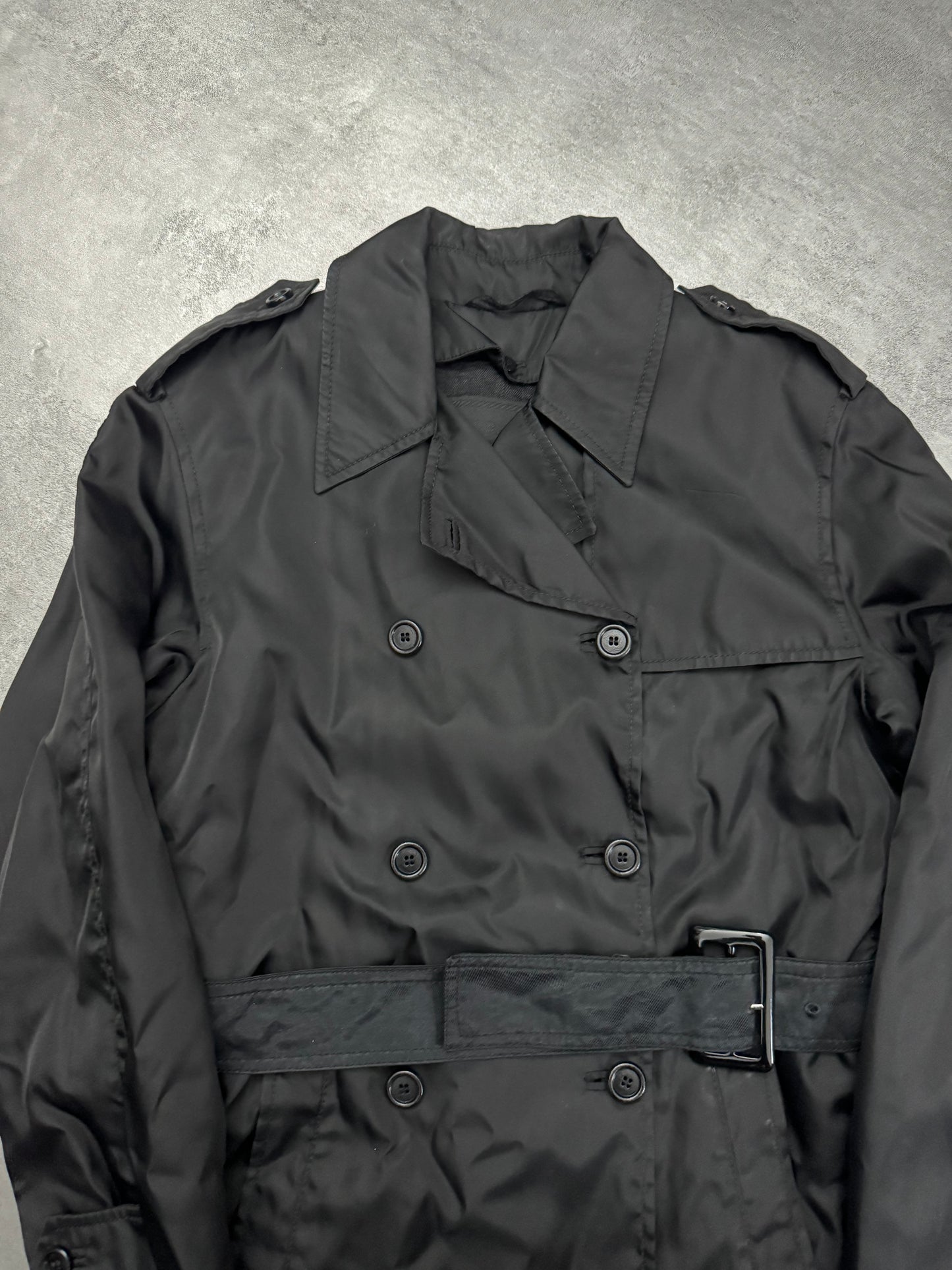 2000s Prada Black Trench Waterproof Nylon Jacket (XS) - 8