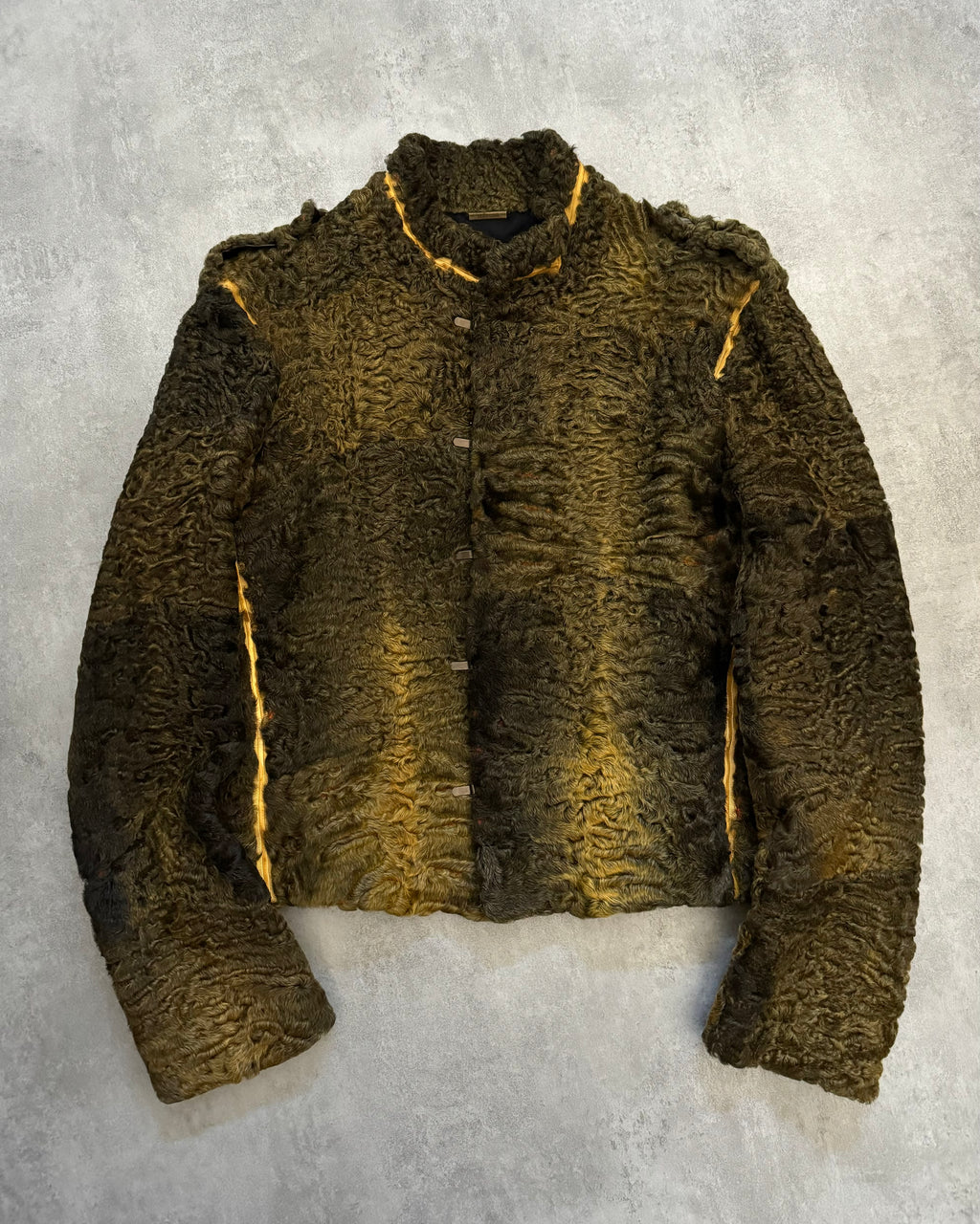 FW2000 Roberto Cavalli Yellow Textured Fur Aviator Captain Jacket (M/L) - 1