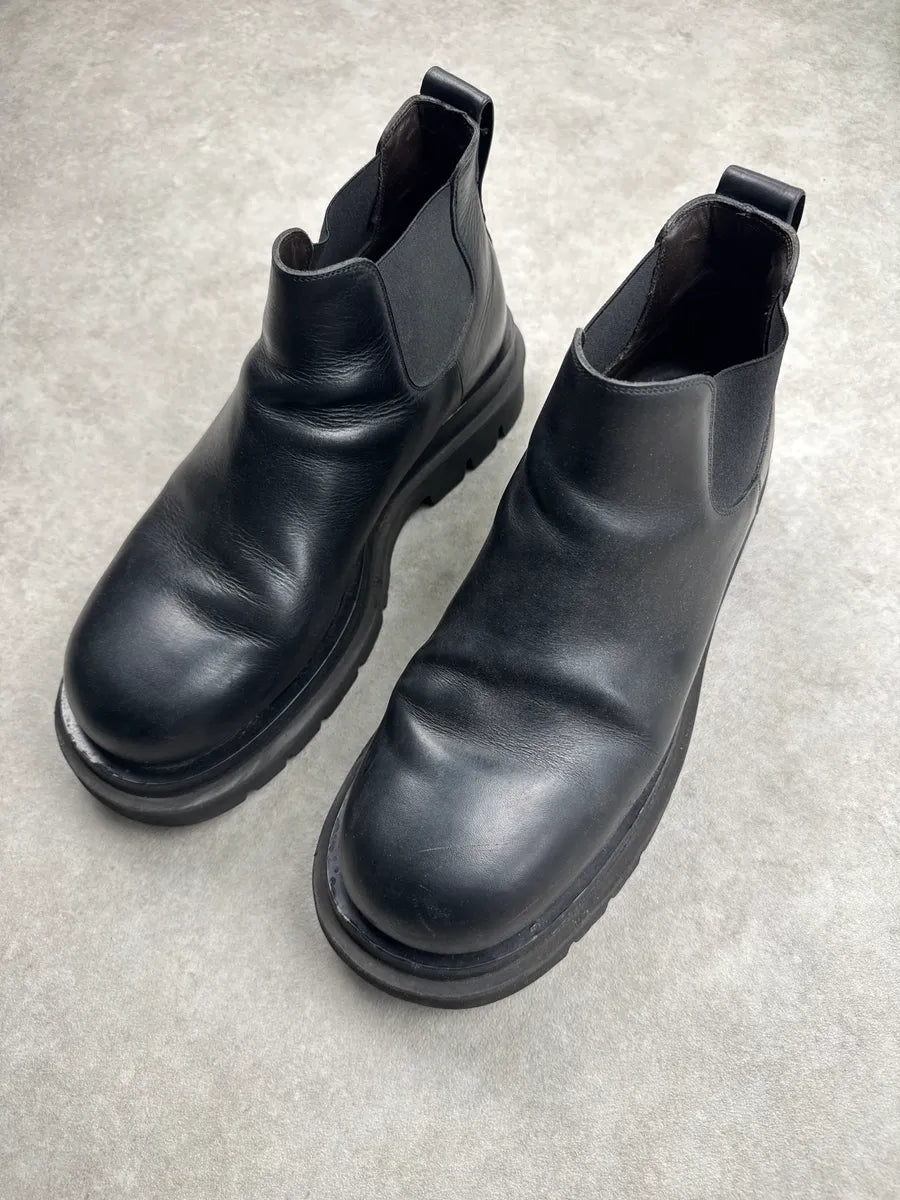 Bottega Veneta Black Leather Combat Chelsea Boots XxTWEAEf 1