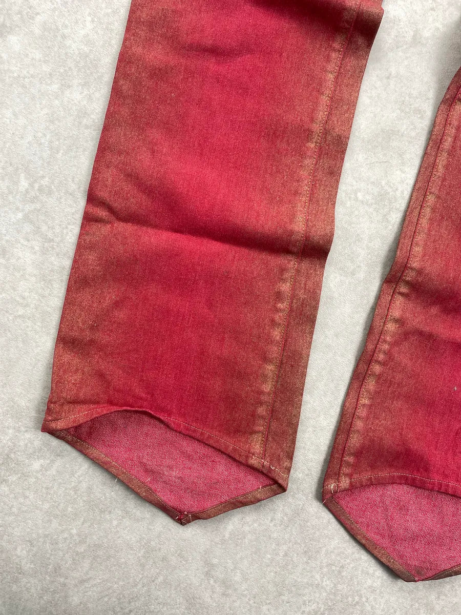 2000s Cavalli Red Denim Metallic Coated Extended Hem Jeans XxxLSSZF 6