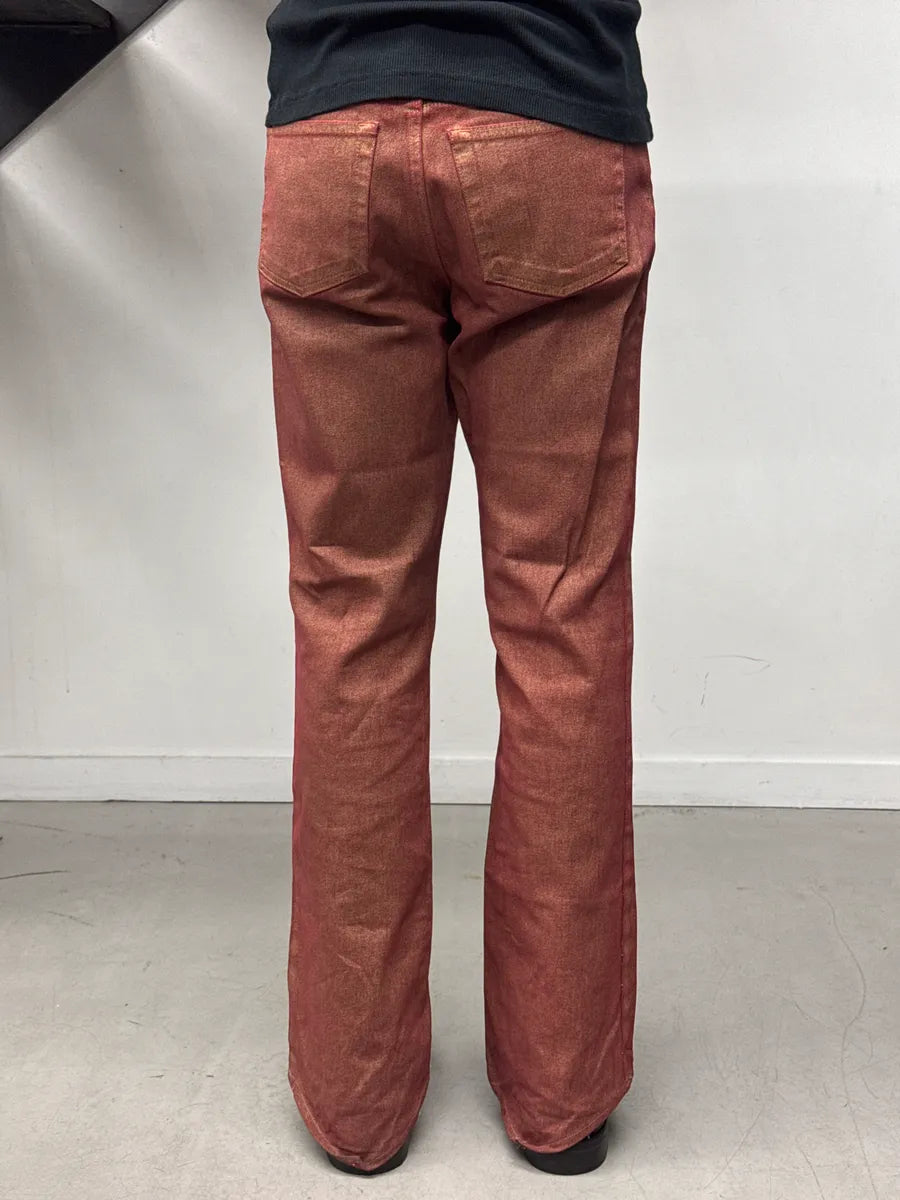 2000s Cavalli Red Denim Metallic Coated Extended Hem Jeans XxxLSSZF 2