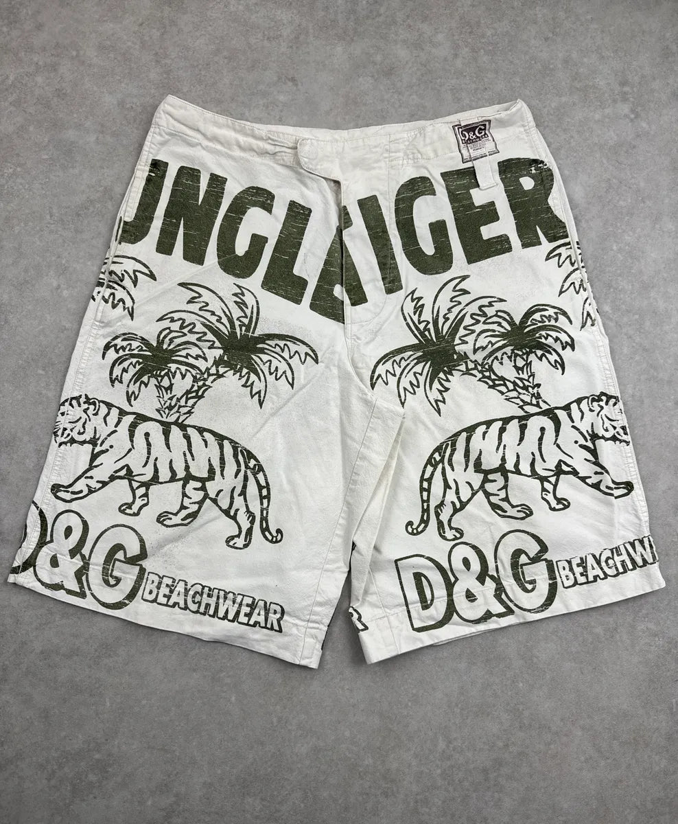 2000s Dolce & Gabbana Off-White Safari Jungle Tiger Print Shorts XzlJKCrY 2
