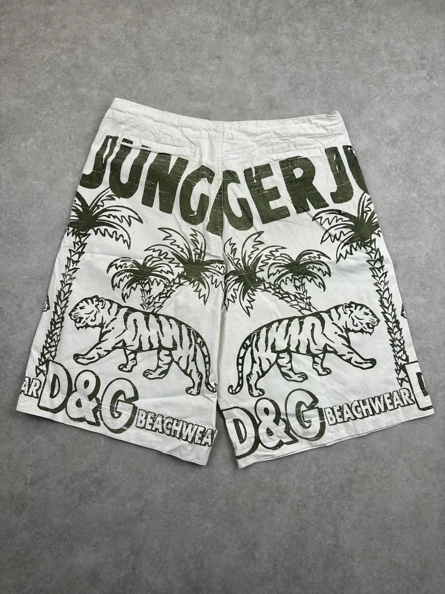 2000s Dolce & Gabbana Off-White Safari Jungle Tiger Print Shorts XzlJKCrY 3