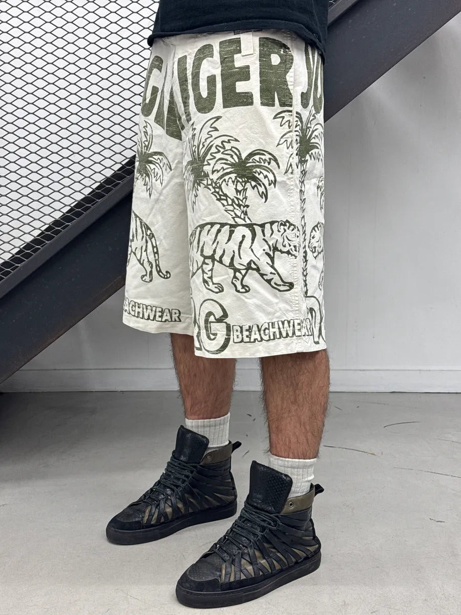 2000s Dolce & Gabbana Off-White Safari Jungle Tiger Print Shorts XzlJKCrY 1