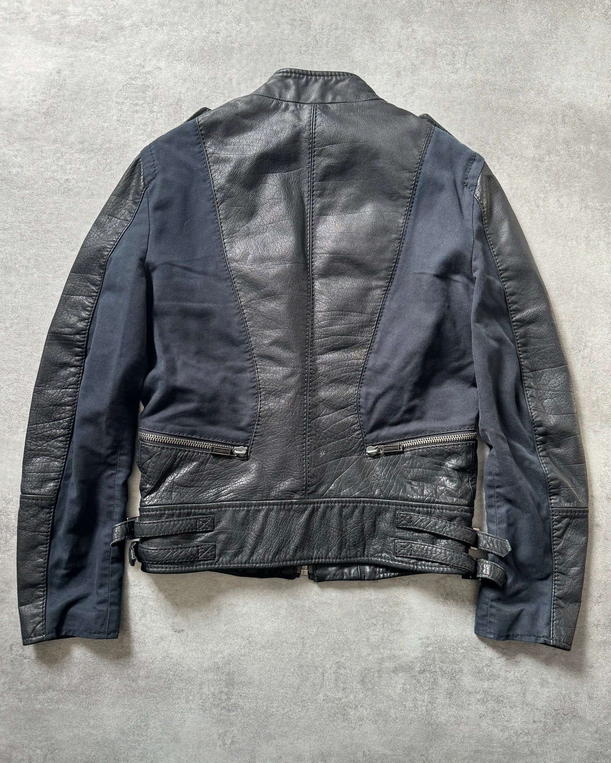 2000s Dirk Bikkembergs Hybrid Biker Leather Jacket Black & Navy (S) - 2