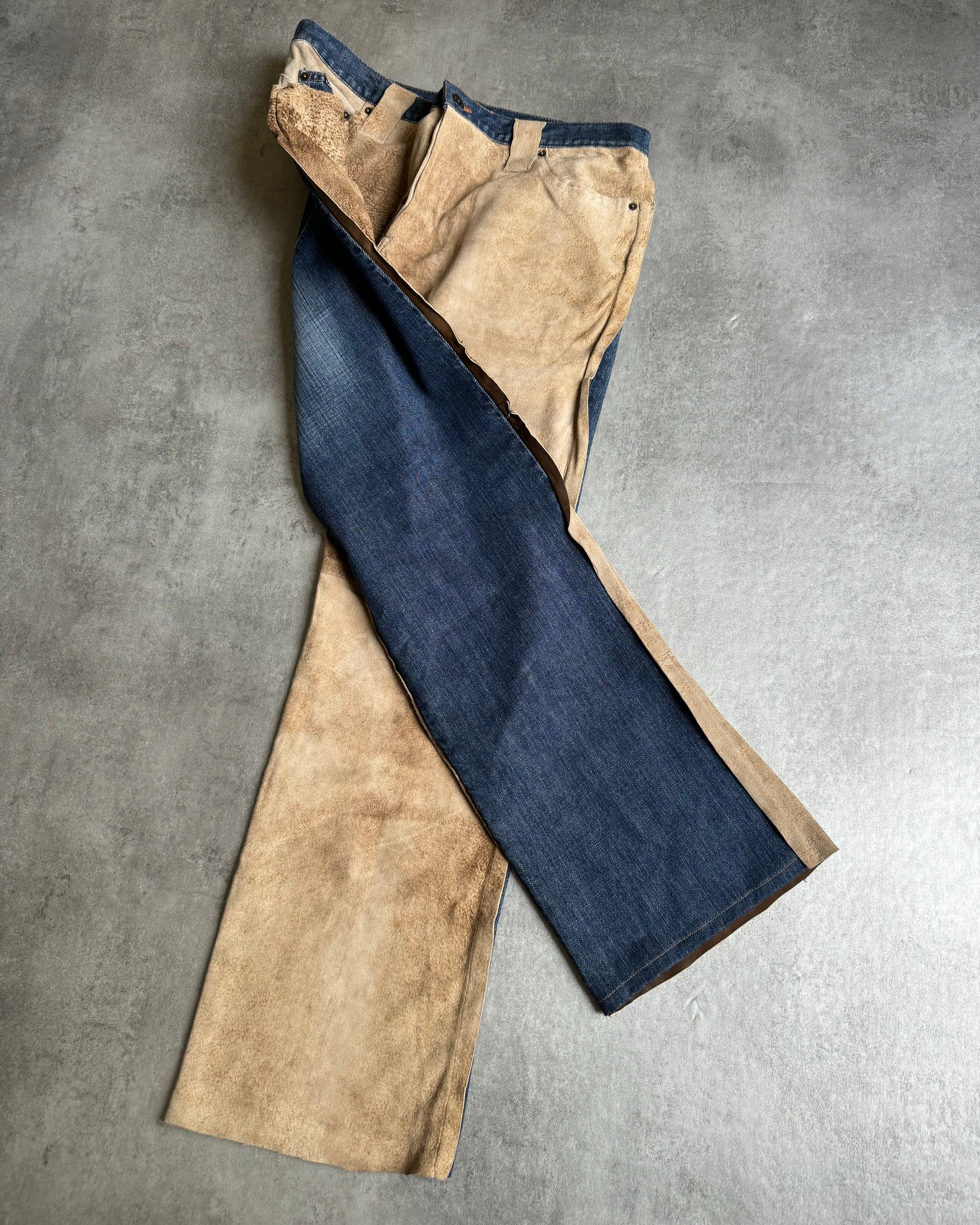 2000s Dolce & Gabbana Hybride Suede Leather Denim Pants (M) - 3