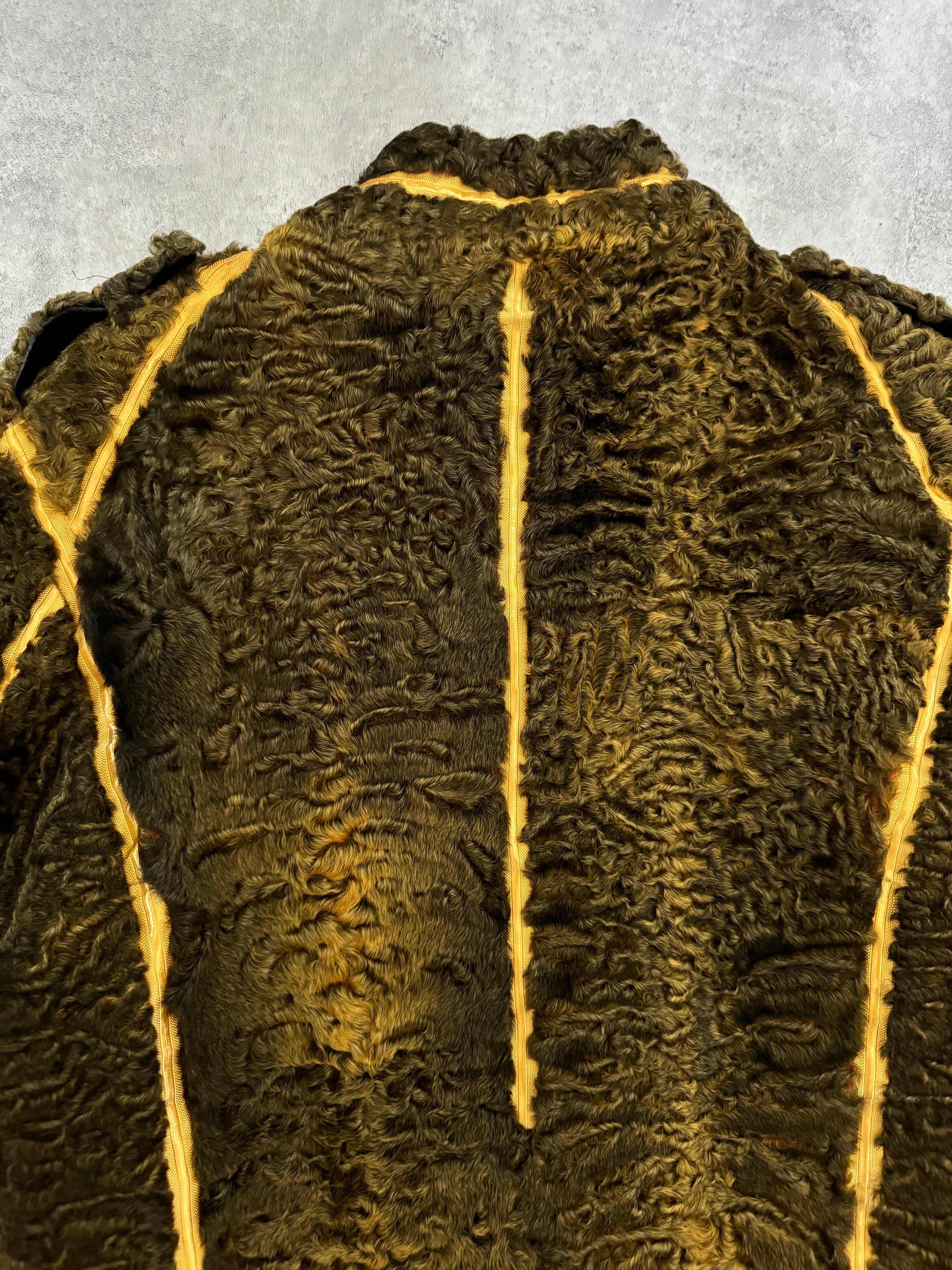 FW2000 Roberto Cavalli Yellow Textured Fur Aviator Captain Jacket (M/L) - 3