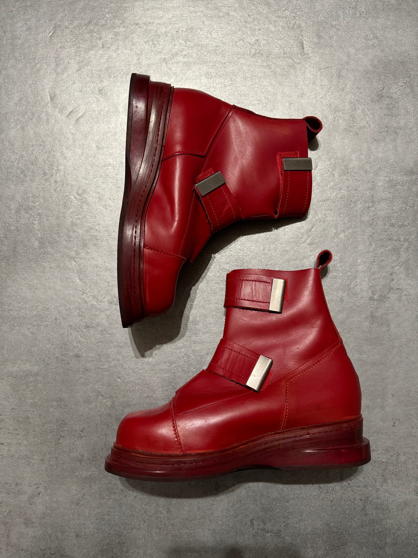 AW1996 Dirk Bikkembergs Red Astro Strapped Leather Boots (42) - 9