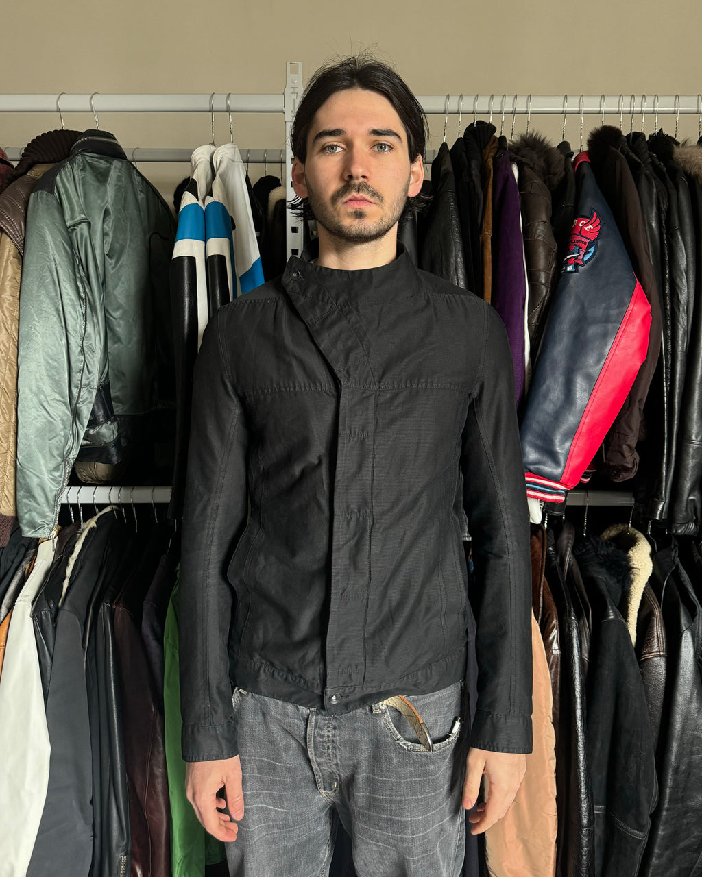 SS2016 Rick Owens Slave Asymmetrical Black Ninja Jacket (M) - 2