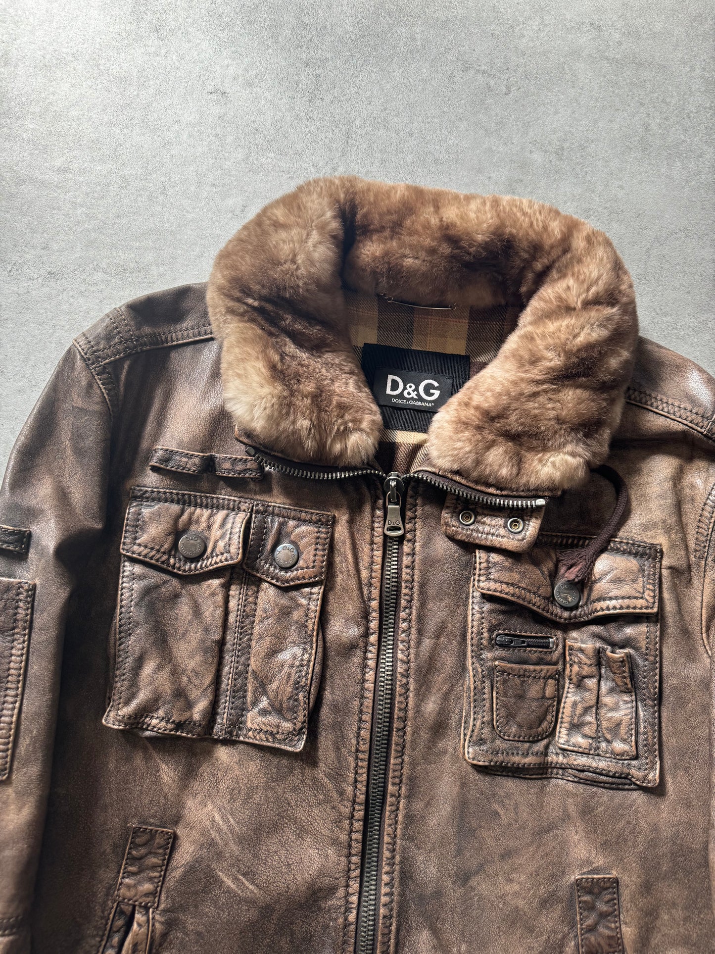 2000s Dolce & Gabbana Brut Brown Leather Alpha Jacket (M) - 6