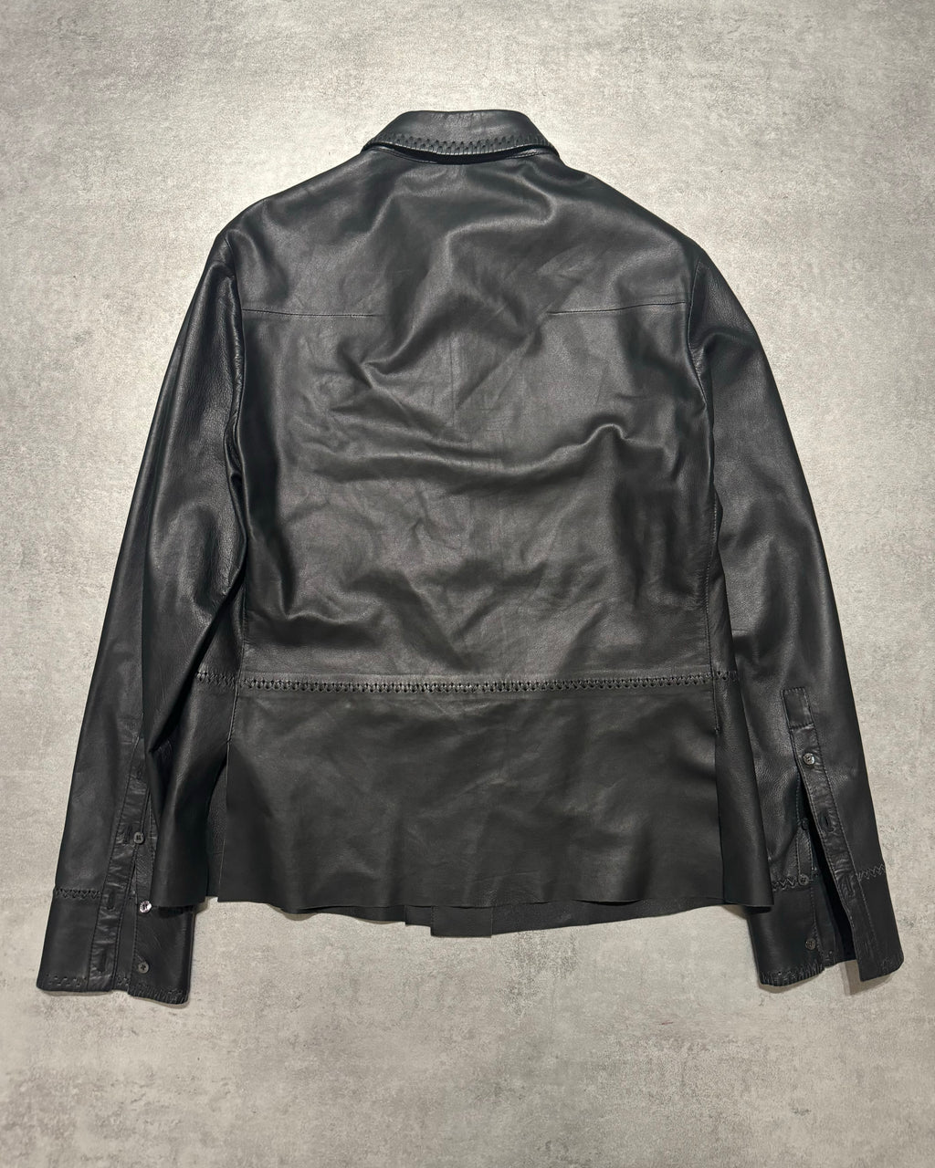 AW2000 Roberto Cavalli Black Minimalist Premium Leather Shirt (S) - 2