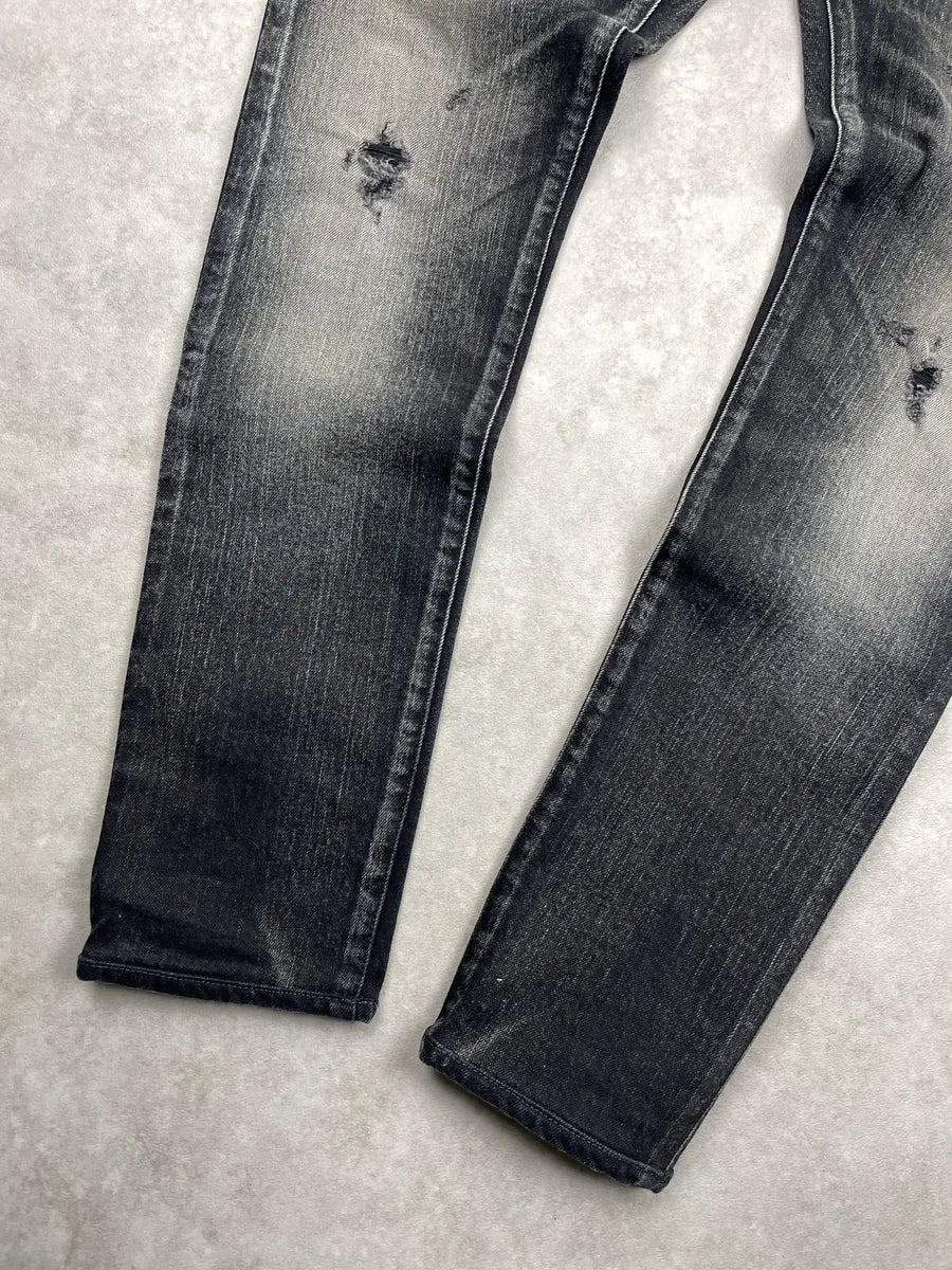 Balmain Black Grey Faded Denim Distressed Washed Jeans YEKUfWvX 5