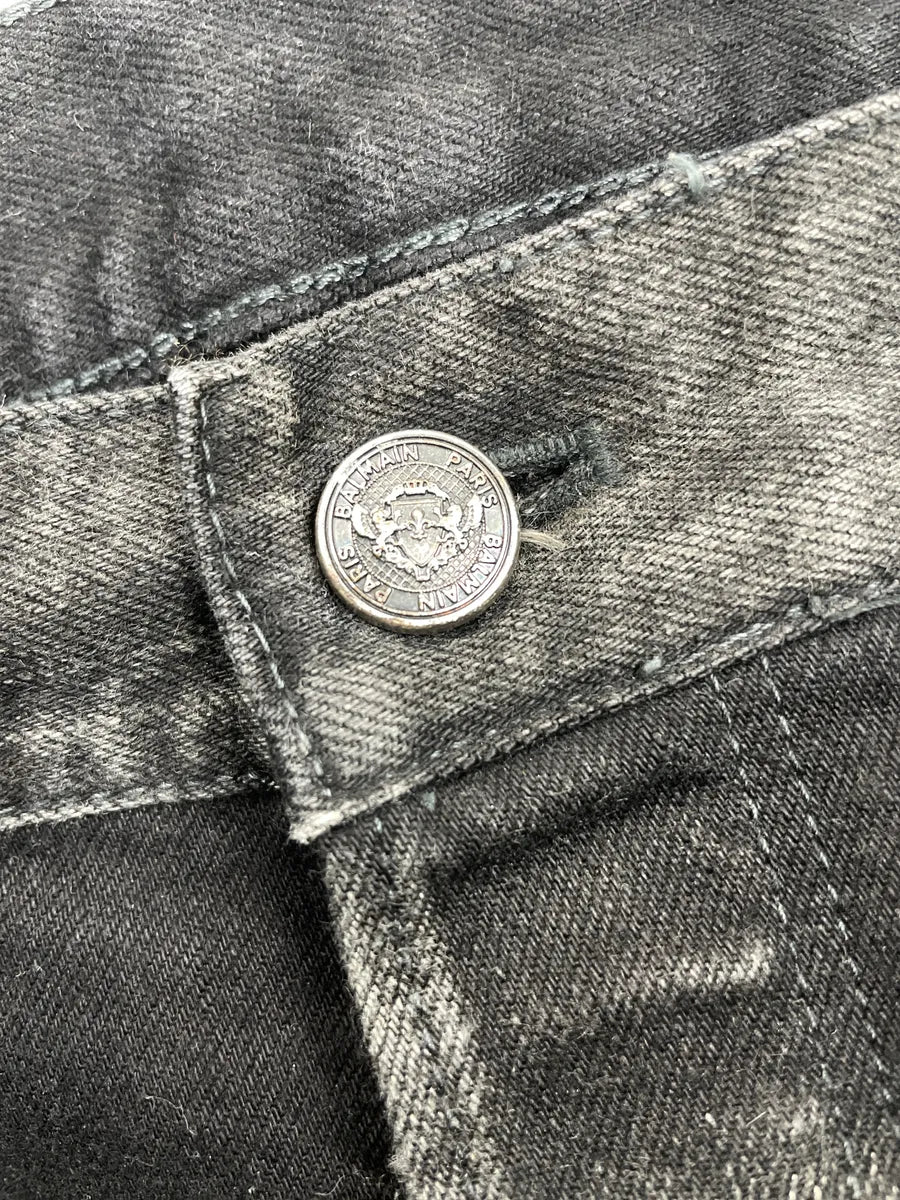 Balmain Black Grey Faded Denim Distressed Washed Jeans YEKUfWvX 8