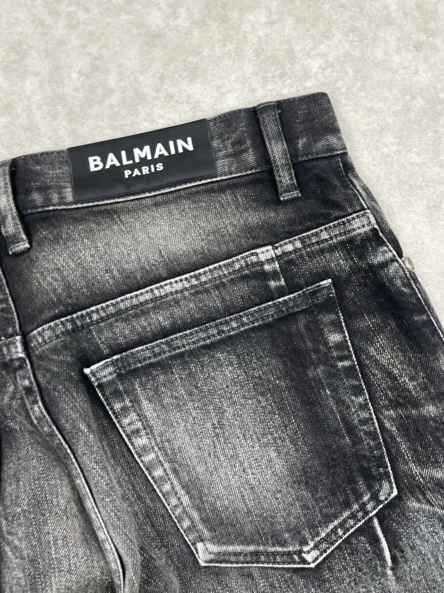 Balmain Black Grey Faded Denim Distressed Washed Jeans YEKUfWvX 9