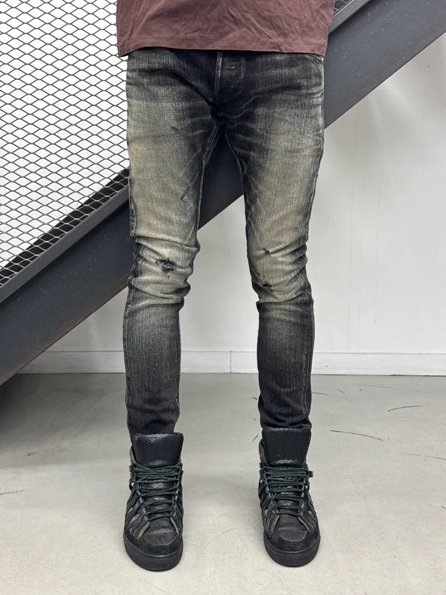 Balmain Black Grey Faded Denim Distressed Washed Jeans YEKUfWvX 1