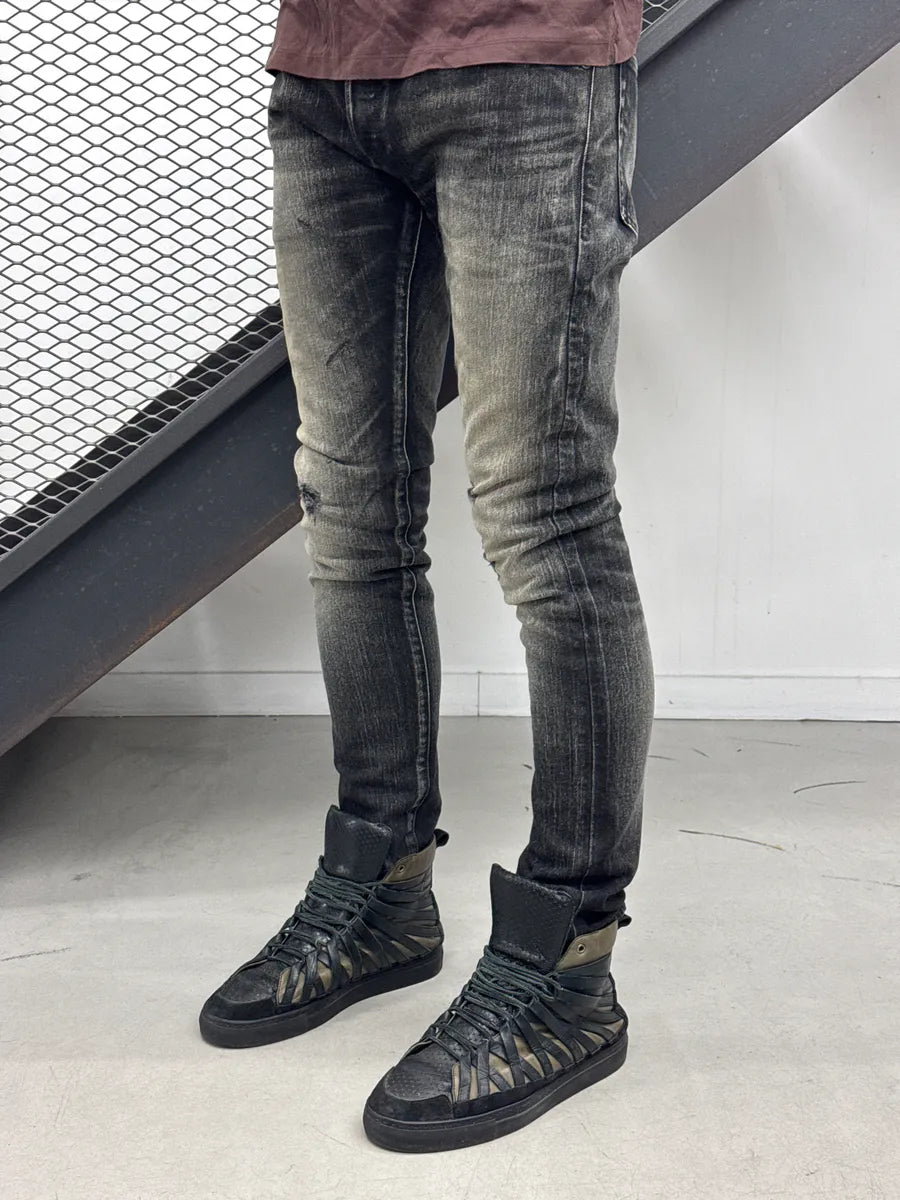 Balmain Black Grey Faded Denim Distressed Washed Jeans YEKUfWvX 2