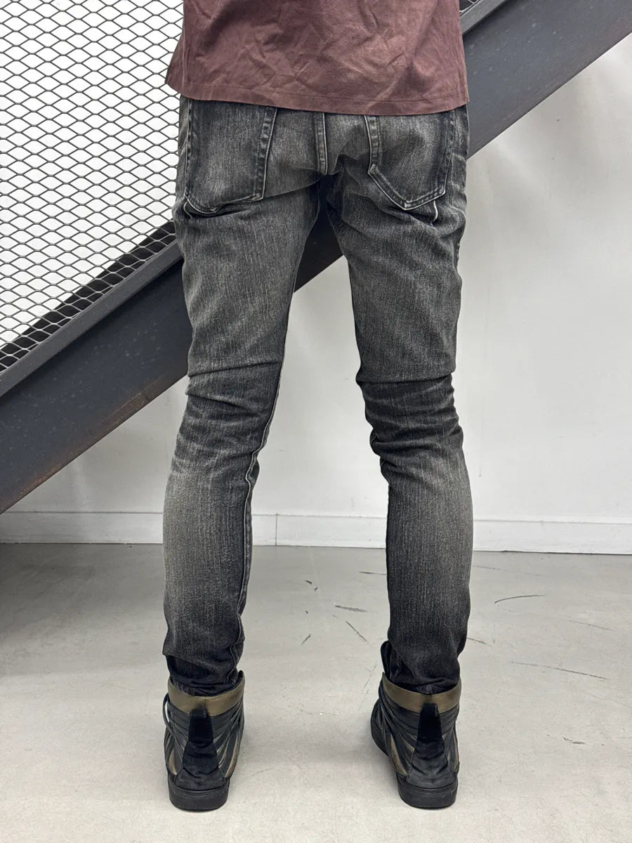 Balmain Black Grey Faded Denim Distressed Washed Jeans YEKUfWvX 3