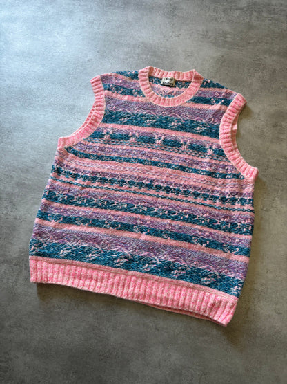 FW2019 Acne Studios Striped Intarsia Knit Pink Jacquard Sleeveless Sweater (XL) - 6