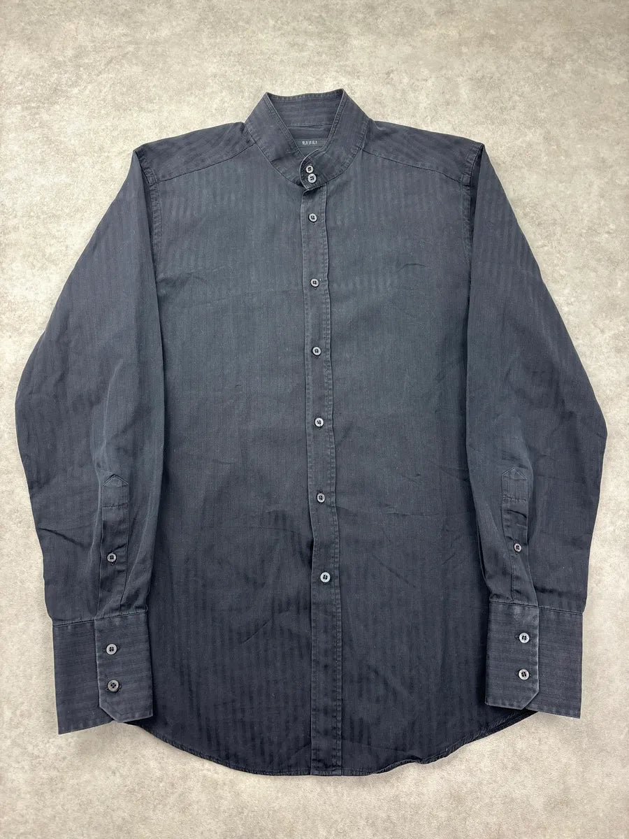 2000s Gucci Black Tonal Stripe Band Collar Shirt YFNmiXAr 0