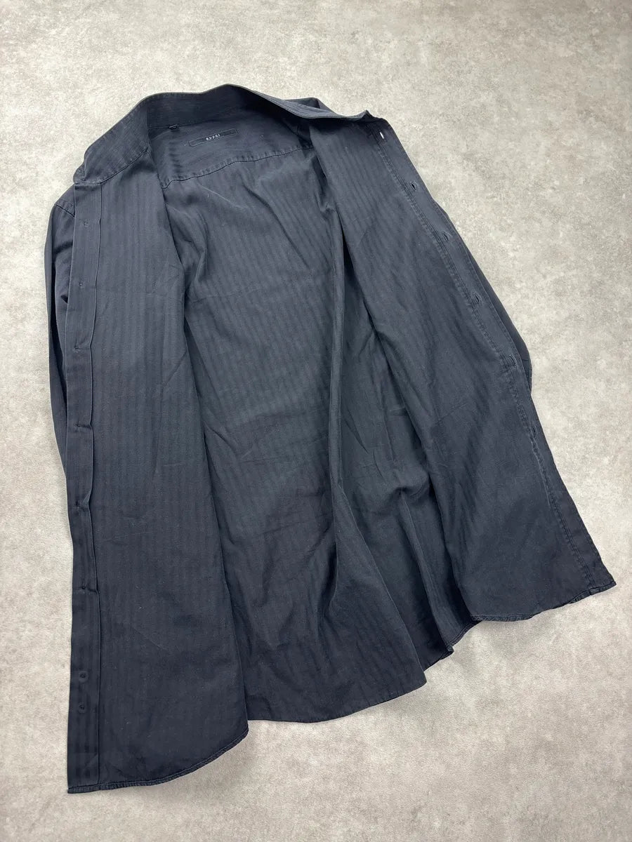 2000s Gucci Black Tonal Stripe Band Collar Shirt YFNmiXAr 5
