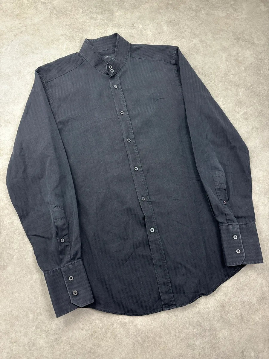 2000s Gucci Black Tonal Stripe Band Collar Shirt YFNmiXAr 3