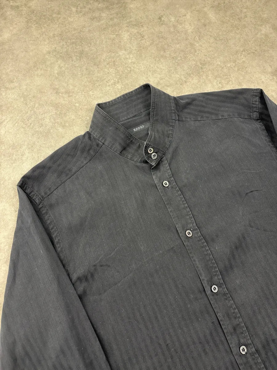 2000s Gucci Black Tonal Stripe Band Collar Shirt YFNmiXAr 6
