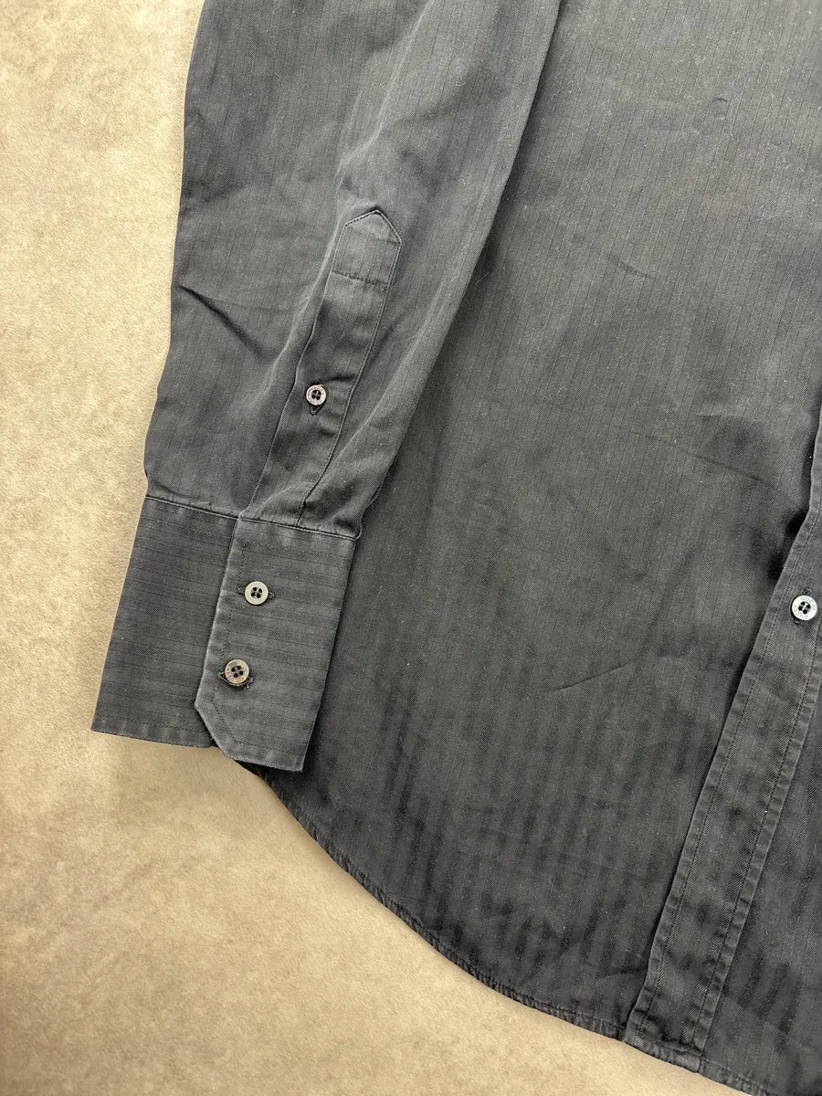 2000s Gucci Black Tonal Stripe Band Collar Shirt YFNmiXAr 7