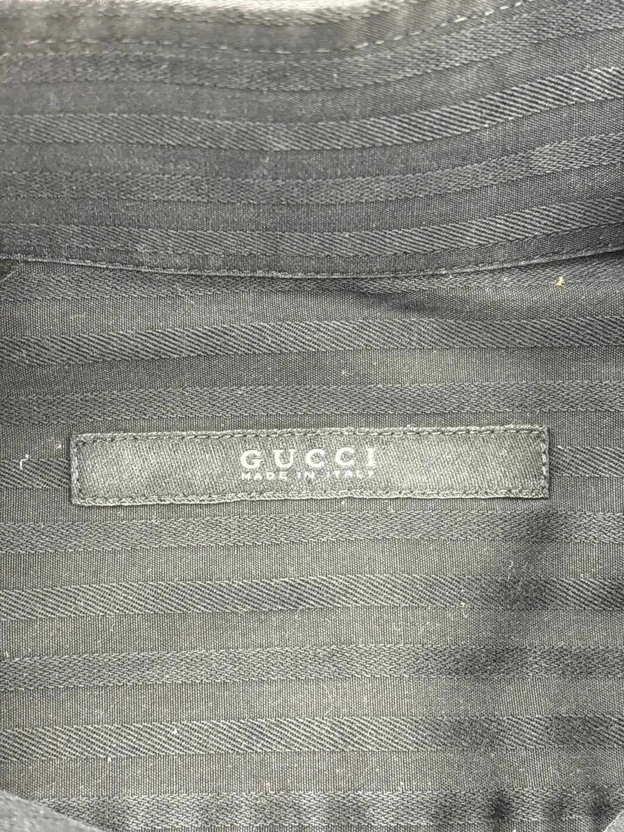 2000s Gucci Black Tonal Stripe Band Collar Shirt YFNmiXAr 10