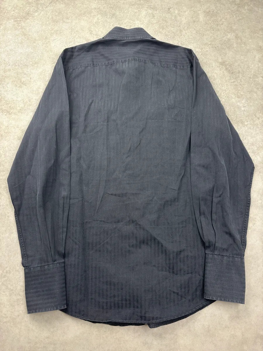 2000s Gucci Black Tonal Stripe Band Collar Shirt YFNmiXAr 4