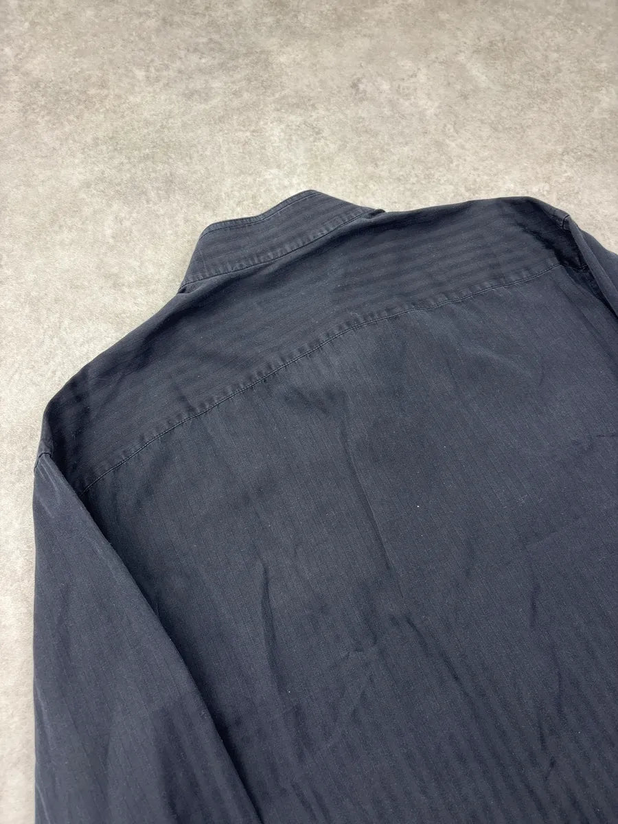 2000s Gucci Black Tonal Stripe Band Collar Shirt YFNmiXAr 9