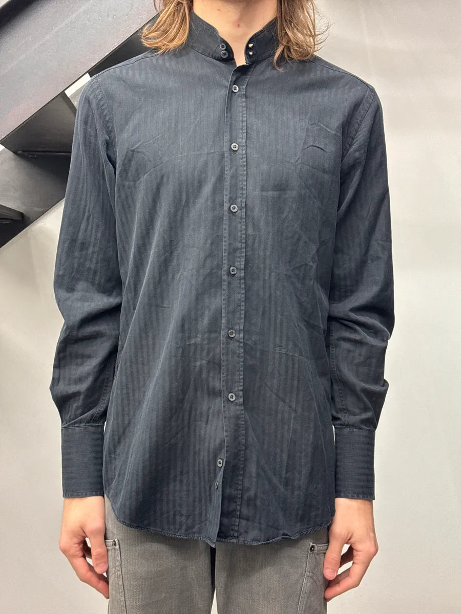 2000s Gucci Black Tonal Stripe Band Collar Shirt YFNmiXAr 1