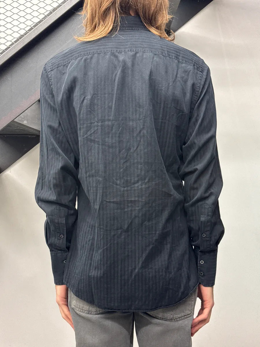 2000s Gucci Black Tonal Stripe Band Collar Shirt YFNmiXAr 2