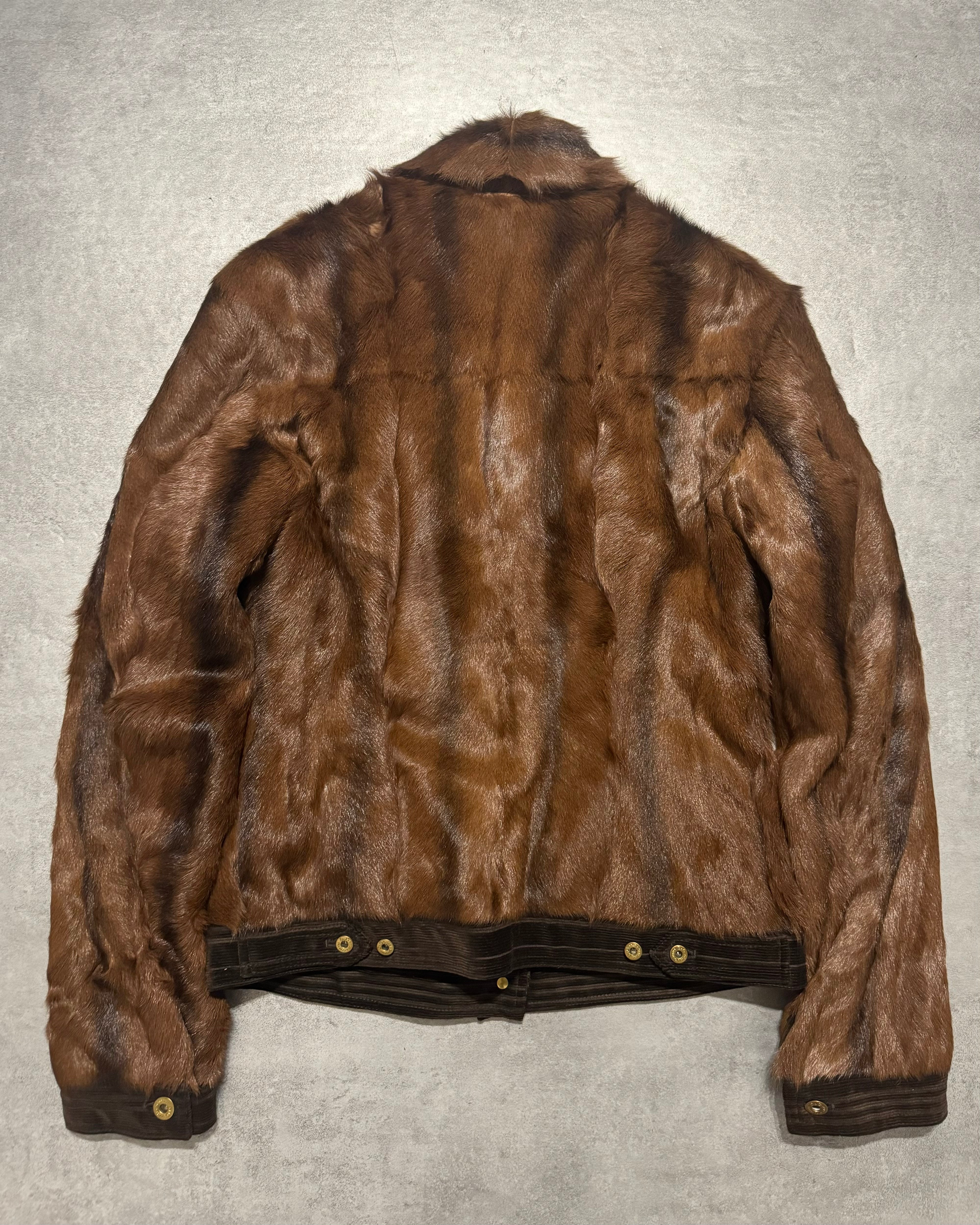 2000s Dolce & Gabbana Brown Fur Buttoned Velvet Jacket (S) - 3