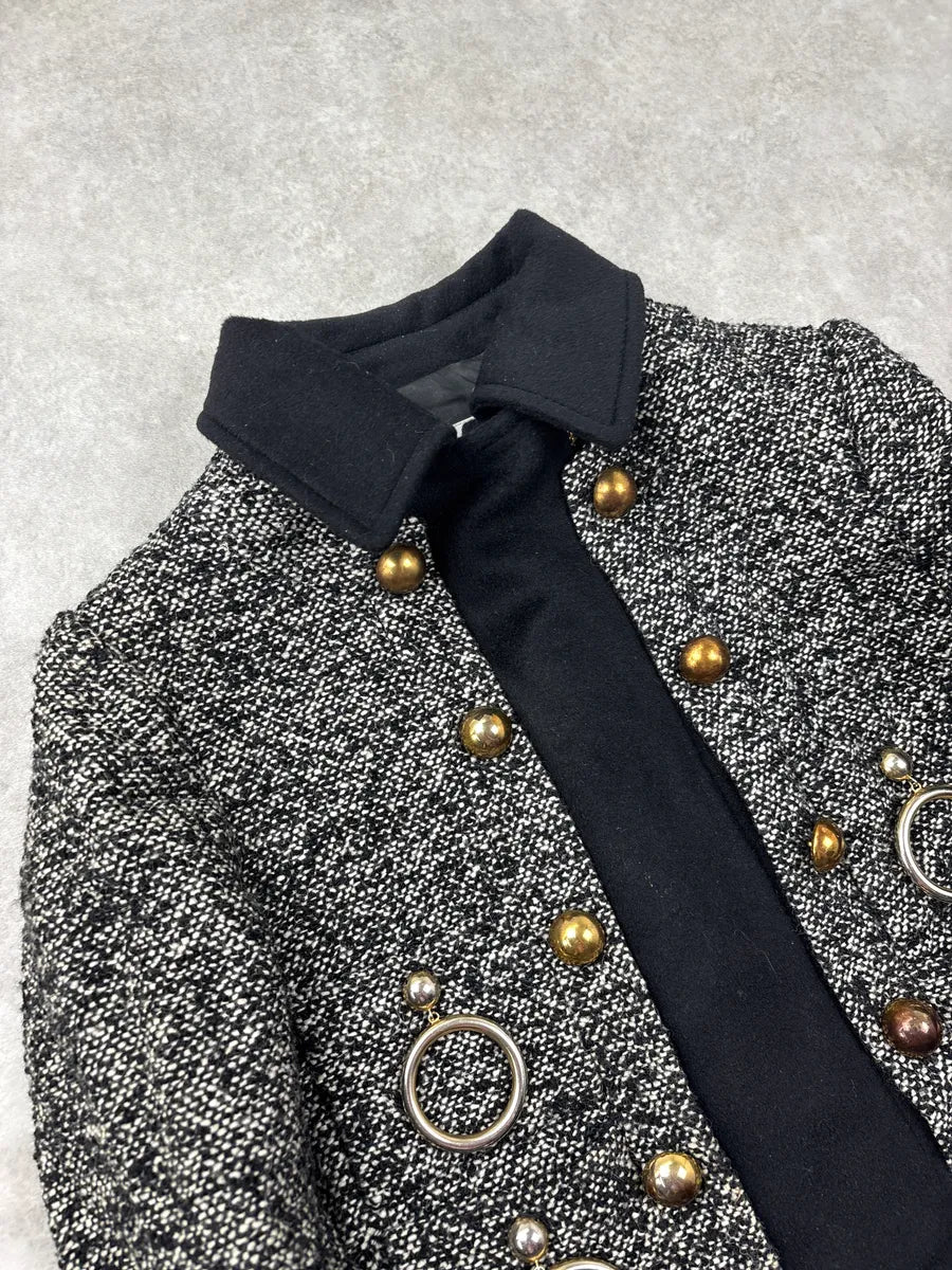 2000s Moschino Black & White Asymmetrical Tweed Wool Jacket YHSImjkx 4