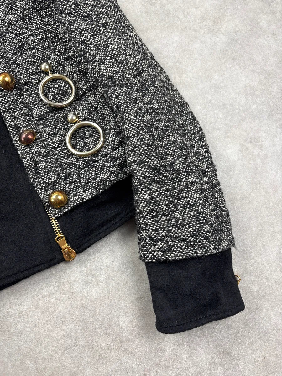2000s Moschino Black & White Asymmetrical Tweed Wool Jacket YHSImjkx 7