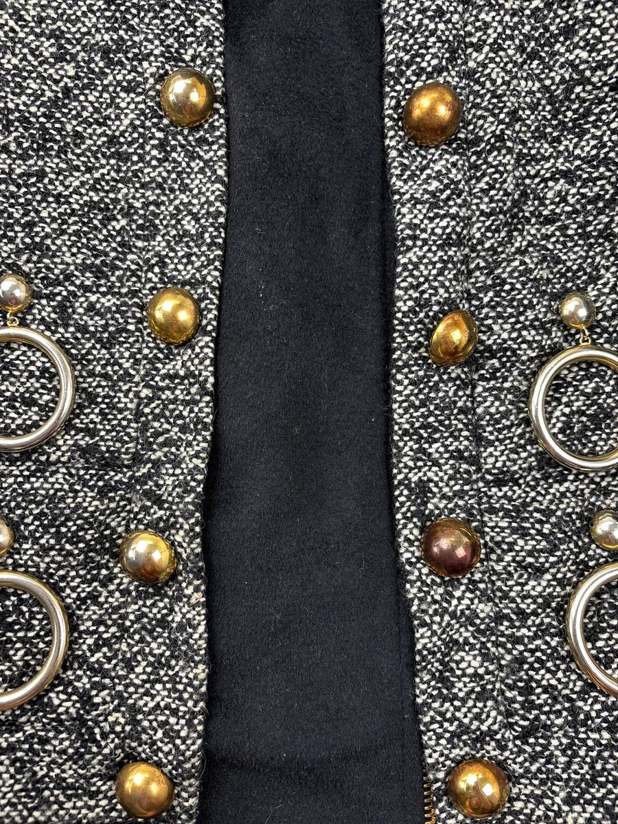 2000s Moschino Black & White Asymmetrical Tweed Wool Jacket YHSImjkx 9
