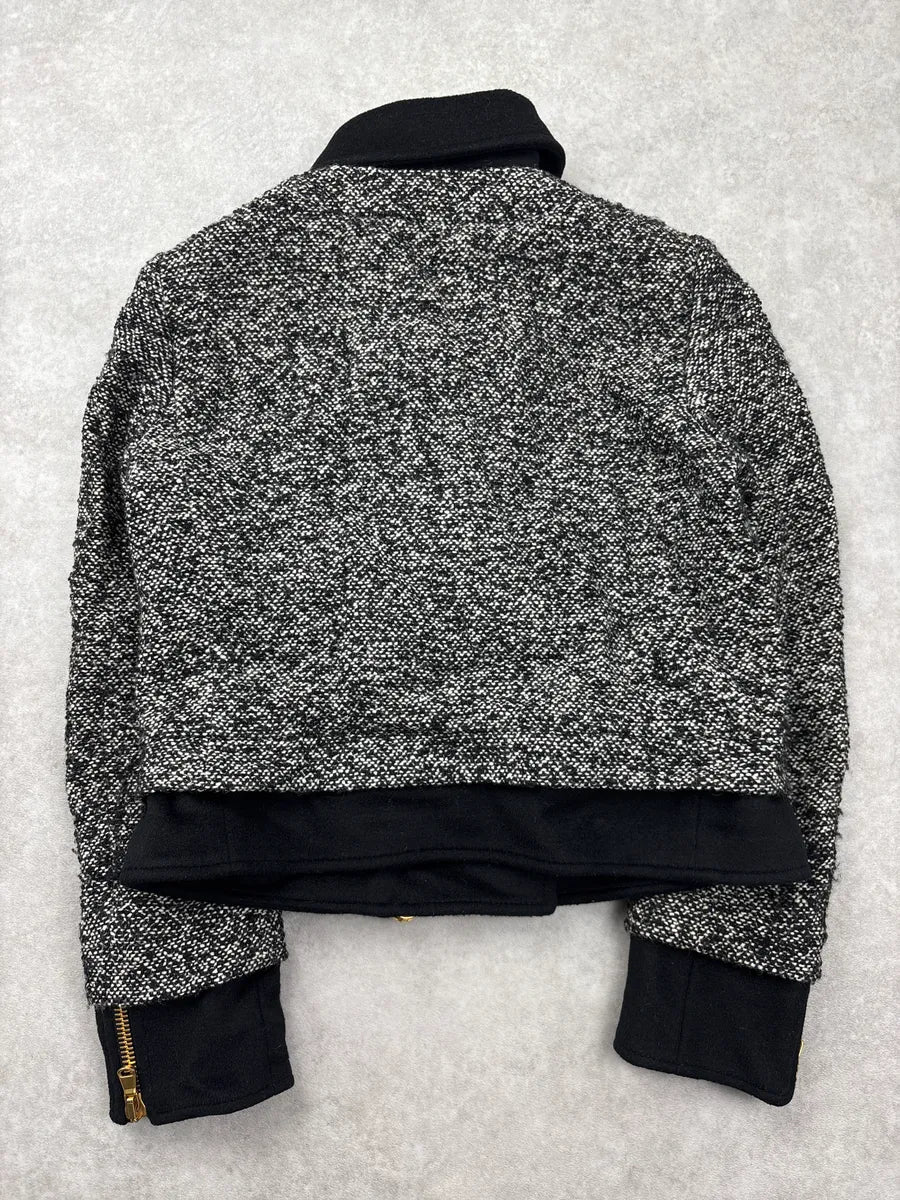 2000s Moschino Black & White Asymmetrical Tweed Wool Jacket YHSImjkx 5