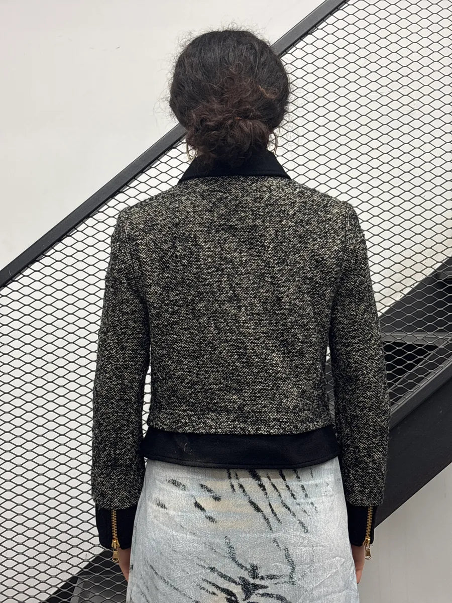 2000s Moschino Black & White Asymmetrical Tweed Wool Jacket YHSImjkx 2