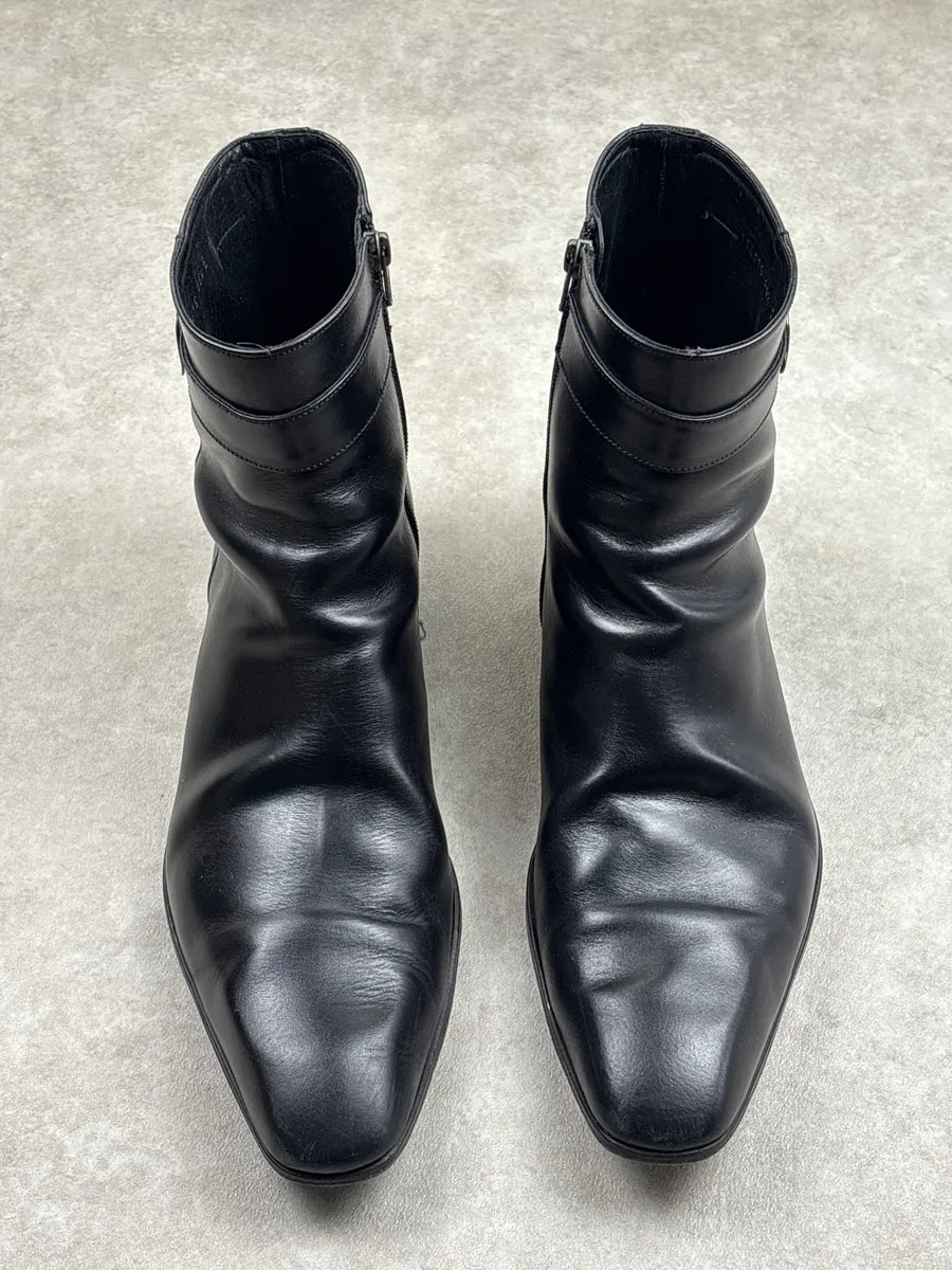 2000s Gucci Black Leather GG Logo Squared Toe Boots YHqxulMl 3