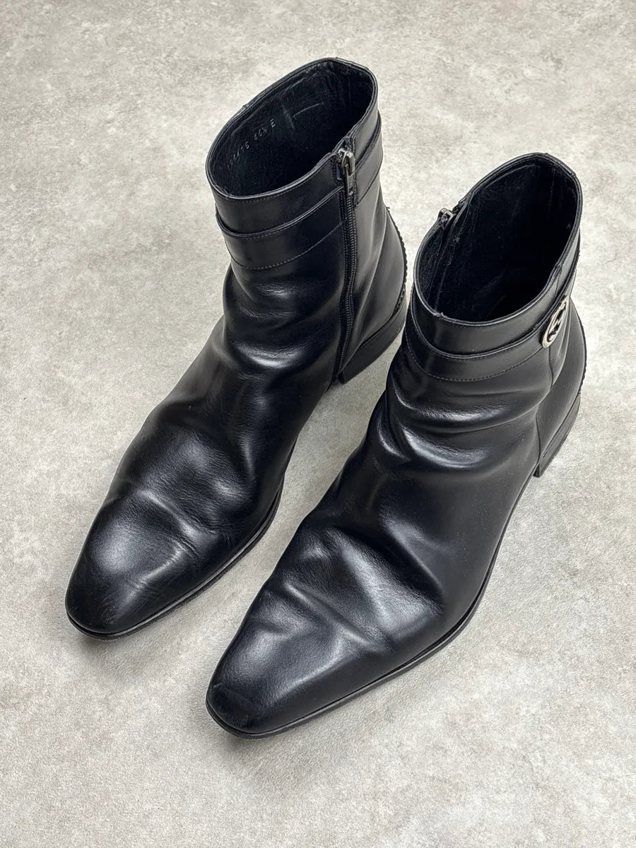 2000s Gucci Black Leather GG Logo Squared Toe Boots YHqxulMl 4