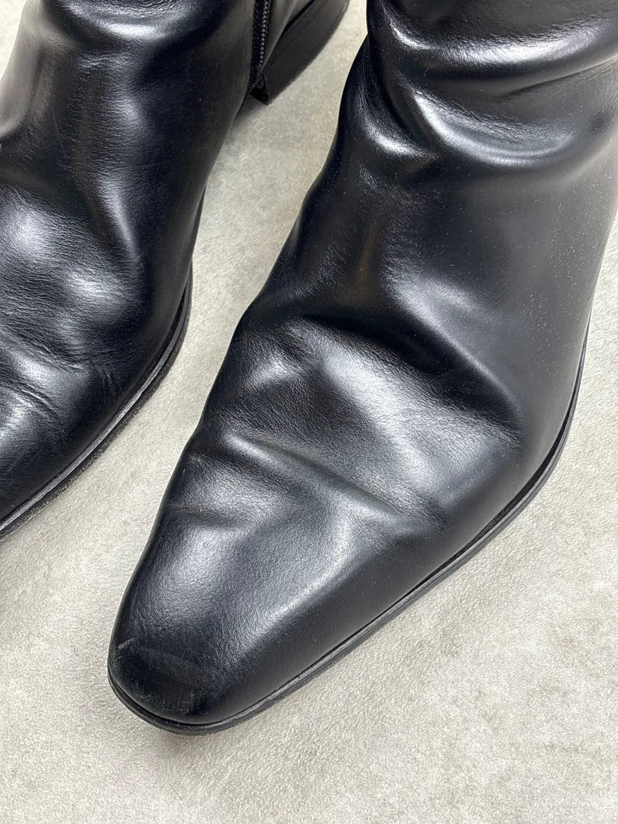 2000s Gucci Black Leather GG Logo Squared Toe Boots YHqxulMl 7