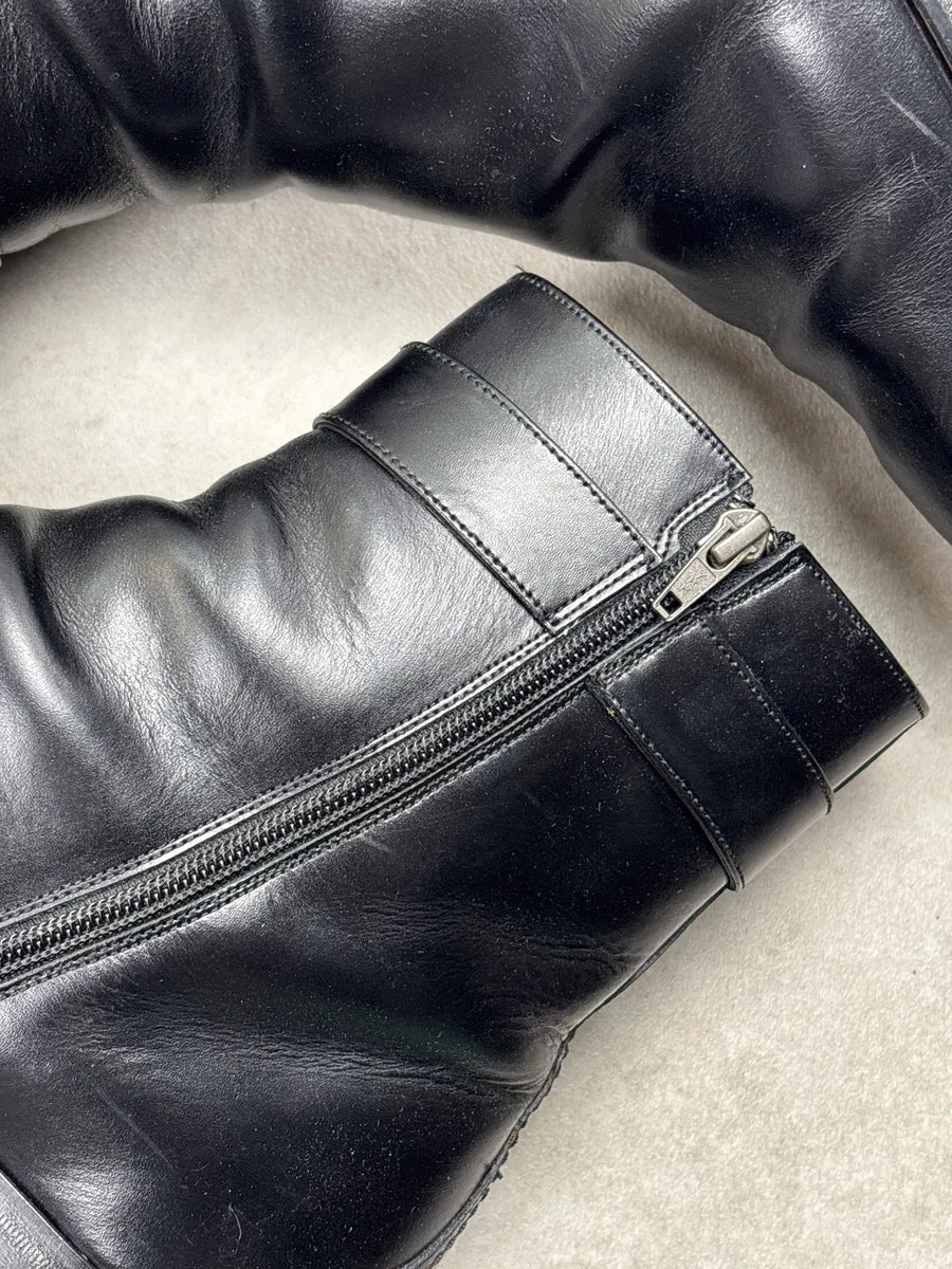 2000s Gucci Black Leather GG Logo Squared Toe Boots YHqxulMl 9